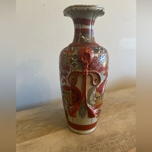 12”ANTIQUE SATSUMA MEIJI PERIOD VASE WITH RED TASSELS- JAPAN- UNSIGNED